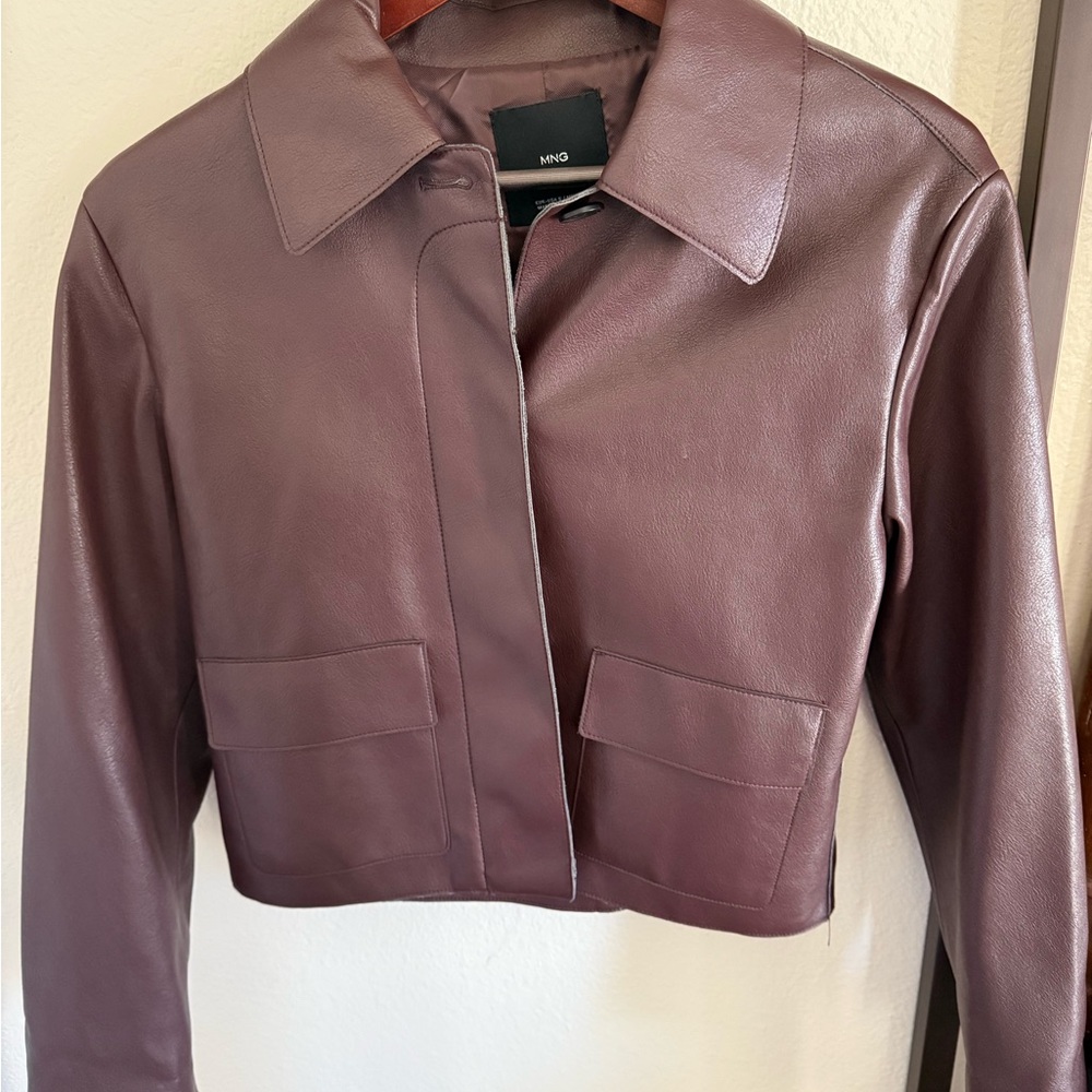 Mango Women's Deep Brown Leather Jacket